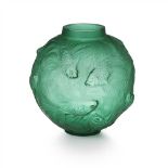 RENÉ LALIQUE (1860-1945) 'FORMOSE' GREEN GLASS VASE, DESIGNED 1924 of ovoid form, moulded with fish,