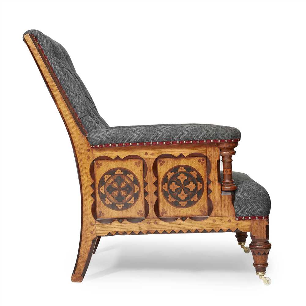 ATTRIBUTED TO JOHN POLLARD SEDDON PAIR OF GOTHIC REVIVAL INLAID ASH ARMCHAIRS, CIRCA 1870 each - Image 2 of 4