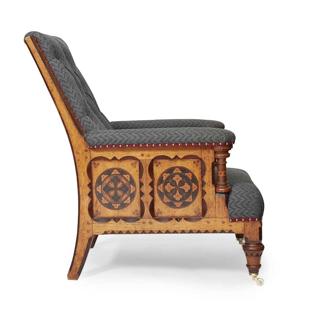 ATTRIBUTED TO JOHN POLLARD SEDDON PAIR OF GOTHIC REVIVAL INLAID ASH ARMCHAIRS, CIRCA 1870 each - Image 3 of 4