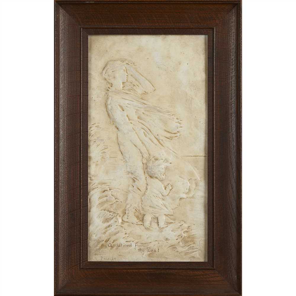 § SOPHIA ROSAMOND PRAEGER (1867-1954) A WIND FROM THE EAST relief patinated plaster panel, signed