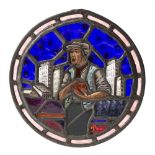 § CLAUDE PRICE, BIRMINGHAM 'PLUMS' STAINED, PAINTED AND LEADED GLASS ROUNDEL, CIRCA 1950 depicting a