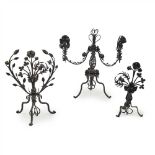 SCOTTISH SCHOOL GROUP OF THREE ARTS & CRAFTS WROUGHT IRON TABLE DECORATIONS, CIRCA 1900 each with