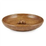 WORKSHOP OF ROBERT 'MOUSEMAN' THOMPSON LARGE OAK BOWL, CIRCA 1980 with tooled finish, centred with a