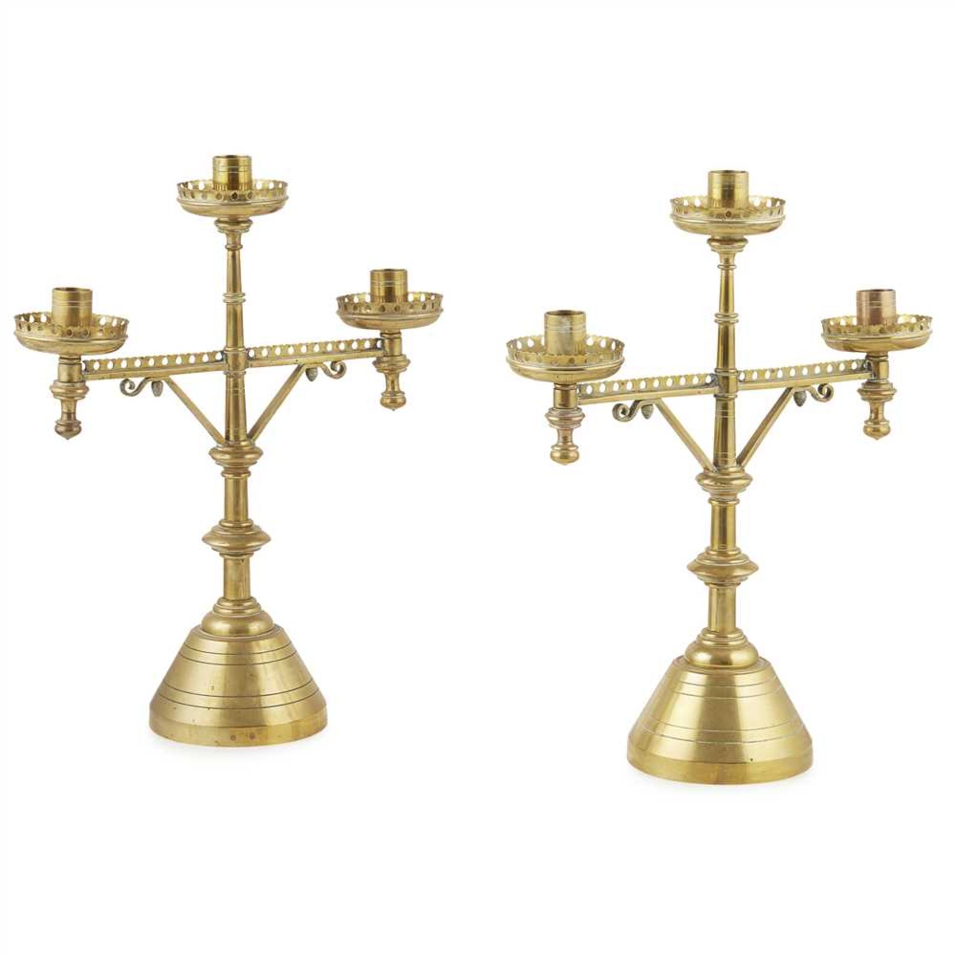 ATTRIBUTED TO HART SON & PEARD PAIR OF GOTHIC REVIVAL BRASS CANDELABRA, CIRCA 1870 each with a - Image 3 of 3