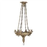 MANNER OF JOHN HARDMAN AND CO. GOTHIC REVIVAL BRASS CHANDELIER, CIRCA 1880 the ceiling rose