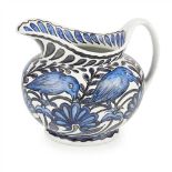 JOHN PEARSON (fl. 1885-1910) PAINTED CERAMIC JUG., CIRCA 1900 painted in blue with a frieze of crows