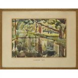 § ATTRIBUTED TO VANESSA BELL THE RIVER watercolour, signed in pencil lower right V BELL, inscribed