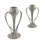 ARCHIBALD KNOX (1864-1933) FOR LIBERTY & CO., LONDON PAIR OF 'TUDRIC' TWIN-HANDLED PEWTER VASES,