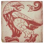 WILLIAM DE MORGAN (1839-1917) 'EAGLE & SNAKE' RUBY LUSTRE TILE, 1882-1888 decorated in red,
