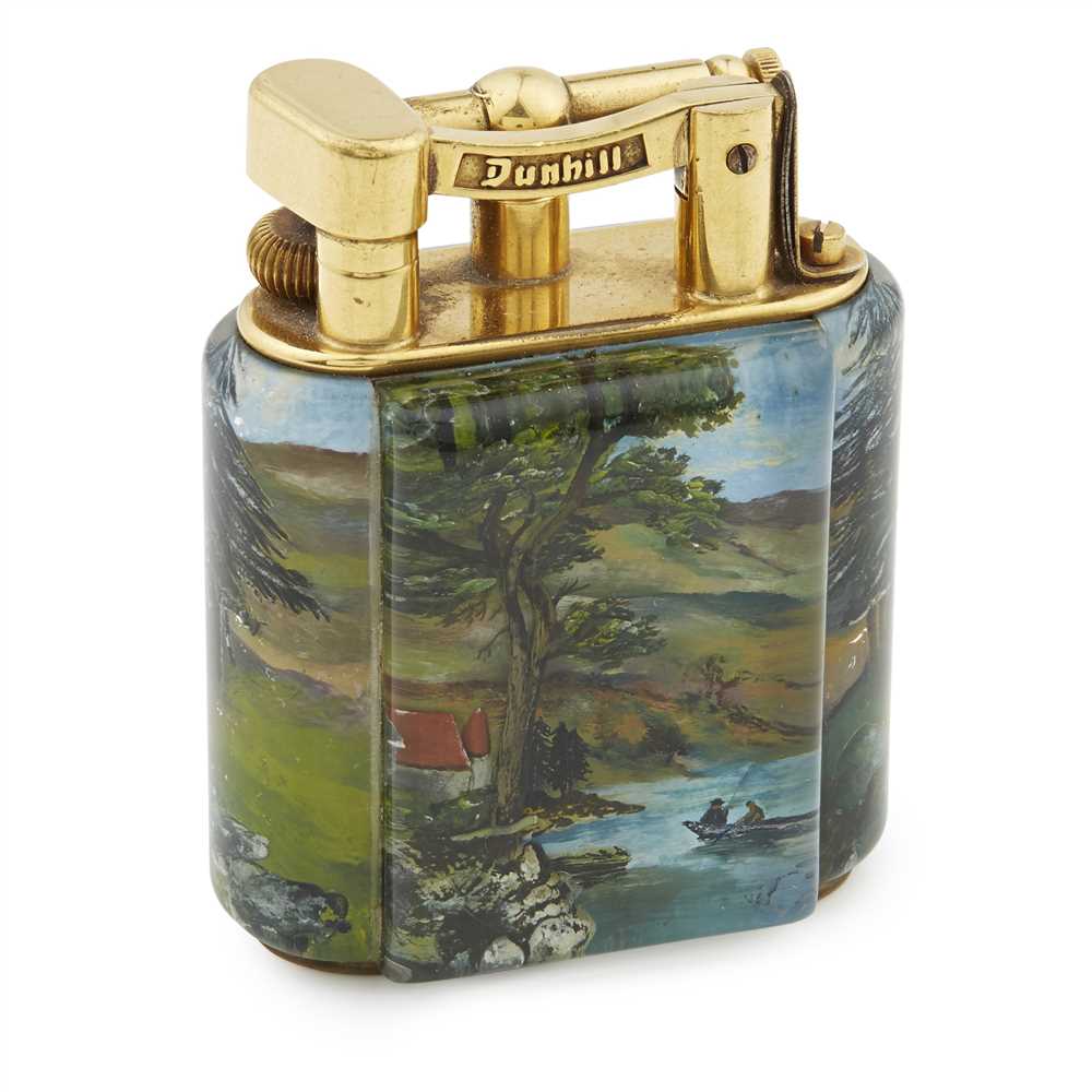 ALFRED DUNHILL, LONDON BRASS MOUNTED 'AQUARIUM' CIGARETTE LIGHTER, MID-20TH CENTURY the lucite