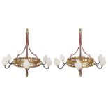 ENGLISH SCHOOL PAIR OF GOTHIC REVIVAL BRASS AND WROUGHT IRON CANDELABRA, CIRCA 1880 converted to