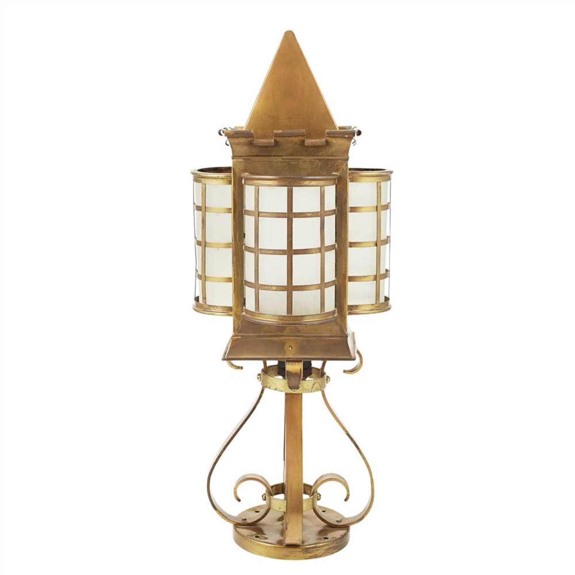 ENGLISH SCHOOL GROUP OF THREE ARTS & CRAFTS BRASS HANGING LANTERNS, CIRCA 1900 each with prism - Image 2 of 2