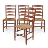 ATTRIBUTED TO GORDON RUSSELL SET OF SIX COTSWOLDS SCHOOL OAK-FRAMED ARTS & CRAFTS LADDERBACK CHAIRS,