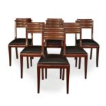 FRENCH SCHOOL ART DECO MAHOGANY DINING ROOM SUITE, CIRCA 1930 comprising a SET OF SIX CHAIRS, each