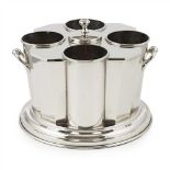 ENGLISH SCHOOL ART DECO SILVER PLATE TWIN-HANDLED WINE COOLER, CIRCA 1930 of square canted form with