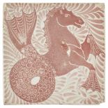 WILLIAM DE MORGAN (1839-1917) 'HIPPOCAMP' RUBY LUSTRE TILE, CIRCA 1890 stamped marks for Sand's