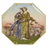 CONTINENTAL SCHOOL ARTS & CRAFTS WALL PLATE, CIRCA 1900 painted with a pair of figures in a rose