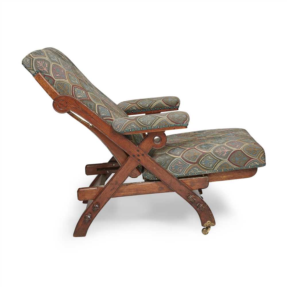 CHARLES BEVAN (fl. 1865-82) GOTHIC REVIVAL OAK ADJUSTABLE ARMCHAIR, CIRCA 1870 with later - Image 3 of 3