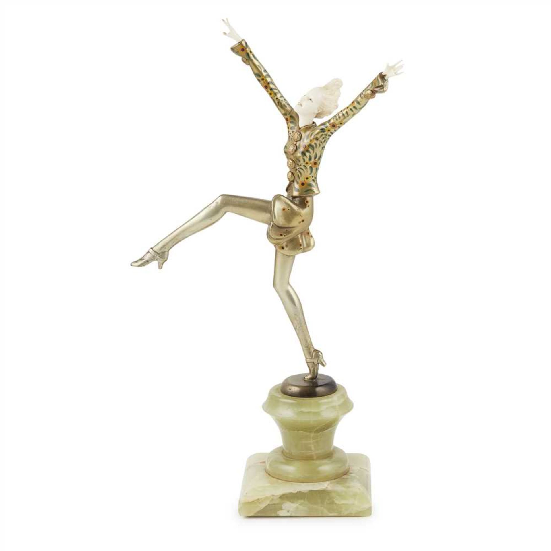 Y ATTRIBUTED TO JOSEF LORENZL ART DECO BRONZE, IVORY AND ENAMELLED FIGURE, CIRCA 1925 modelled as