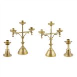 ATTRIBUTED TO HART SON & PEARD PAIR OF GOTHIC REVIVAL BRASS CANDELABRA, CIRCA 1870 each with a