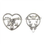 GEORG JENSEN (1866-1935) STERLING SILVER BROOCH, POST 1945 depicting a pair of leaping dolphins with