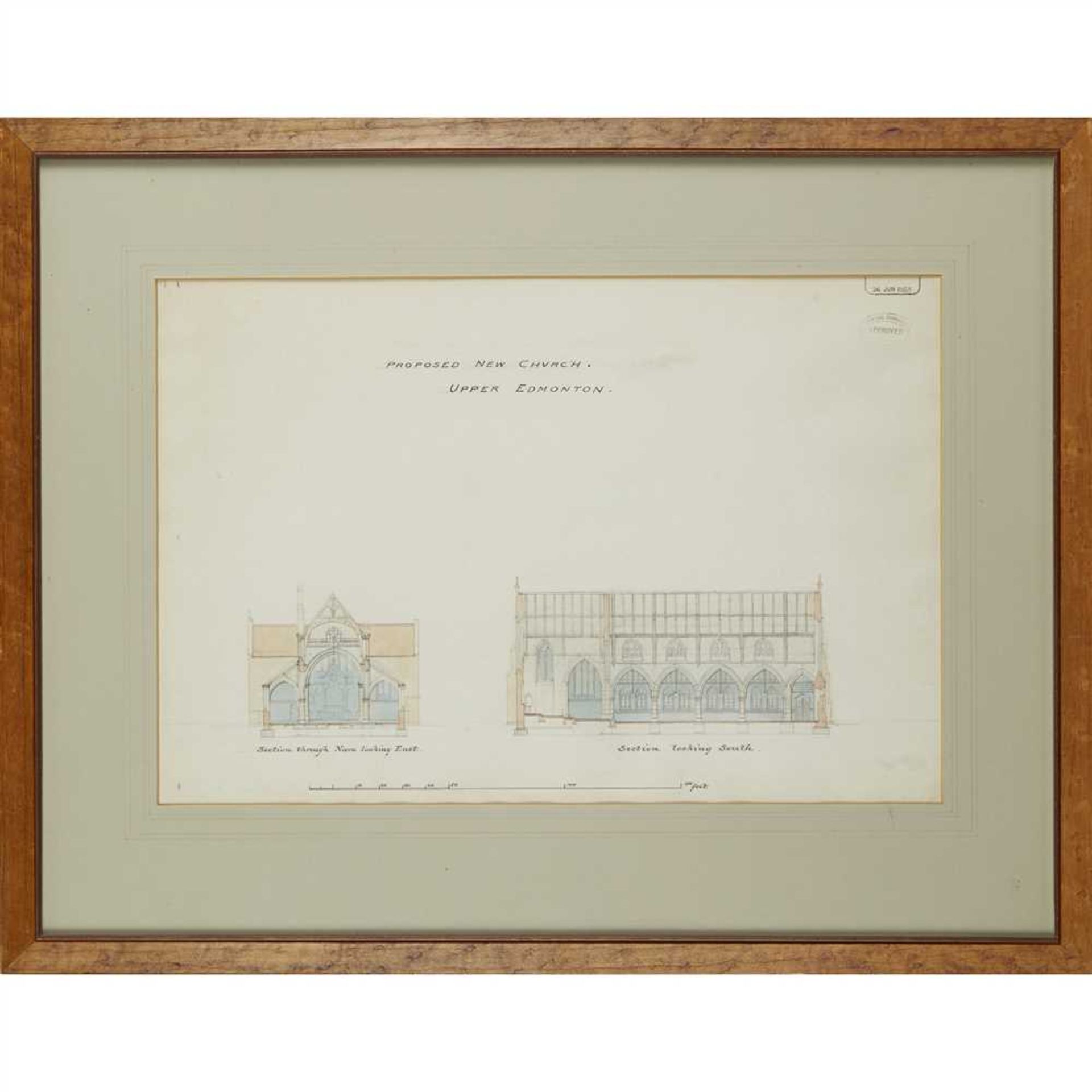 WILLIAM BUTTERFIELD (1814-1900) PROPOSED NEW CHURCH: UPPER EDMONTON, FOUR GOTHIC REVIVAL DRAWINGS, - Image 4 of 10