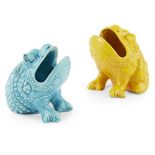 BURMANTOFTS POTTERY, LEEDS TWO SPOON WARMERS, CIRCA 1890 each moulded as a toad grotesque, in