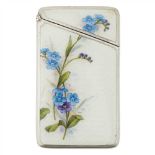 HEINRICH LEVINGER SILVER & ENAMEL CALLING CARD CASE, BIRMINGHAM 1901 painted with sprays of blue