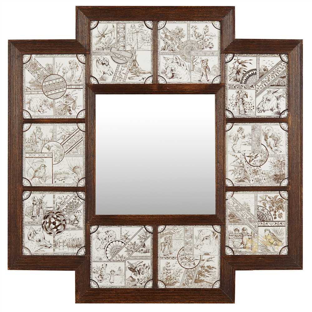 ENGLISH SCHOOL AESTHETIC MOVEMENT SEPIA TILED MIRROR, CIRCA 1890 the mirror surrounded by eight