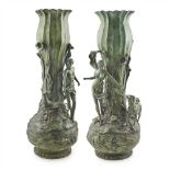 CONTINENTAL SCHOOL LARGE PAIR OF ART NOUVEAU PATINATED VASES, CIRCA 1900 the vases in the form of