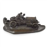 WILHELM ZWICK (1839-1916) FOR KAYSER BRONZED SPELTER RACING CAR INKSTAND, CIRCA 1900 cast as a