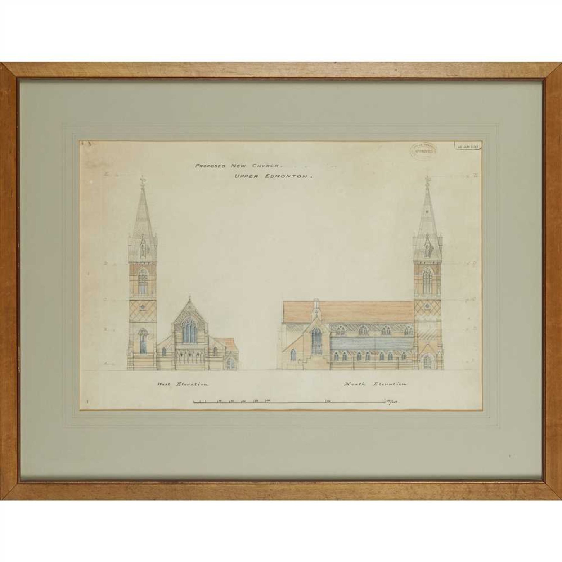 WILLIAM BUTTERFIELD (1814-1900) PROPOSED NEW CHURCH: UPPER EDMONTON, FOUR GOTHIC REVIVAL DRAWINGS, - Image 3 of 10