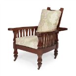 MANNER OF MORRIS & COMPANY ARTS & CRAFTS MAHOGANY ADJUSTABLE FRAMED ARMCHAIR, CIRCA 1900 with