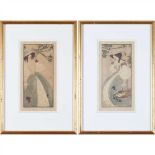 ETHEL LARCOMBE (1876-1940) PAIR OF ART NOUVEAU GLASGOW-STYLE SIGNED PRINTS signed in pencil lower