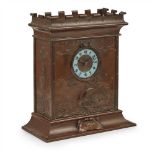 ENGLISH SCHOOL ARTS & CRAFTS COPPER MANTEL CLOCK, DATED 1900 the single train movement with