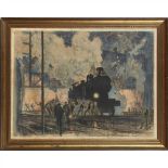 SIR FRANK BRANGWYN (1867-1956) 'THE STEAM TRAIN' signed in pencil lower left, inscribed on mount,