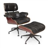 AFTER CHARLES AND RAY EAMES LOUNGE CHAIR & OTTOMAN, DESIGNED 1956 covered in