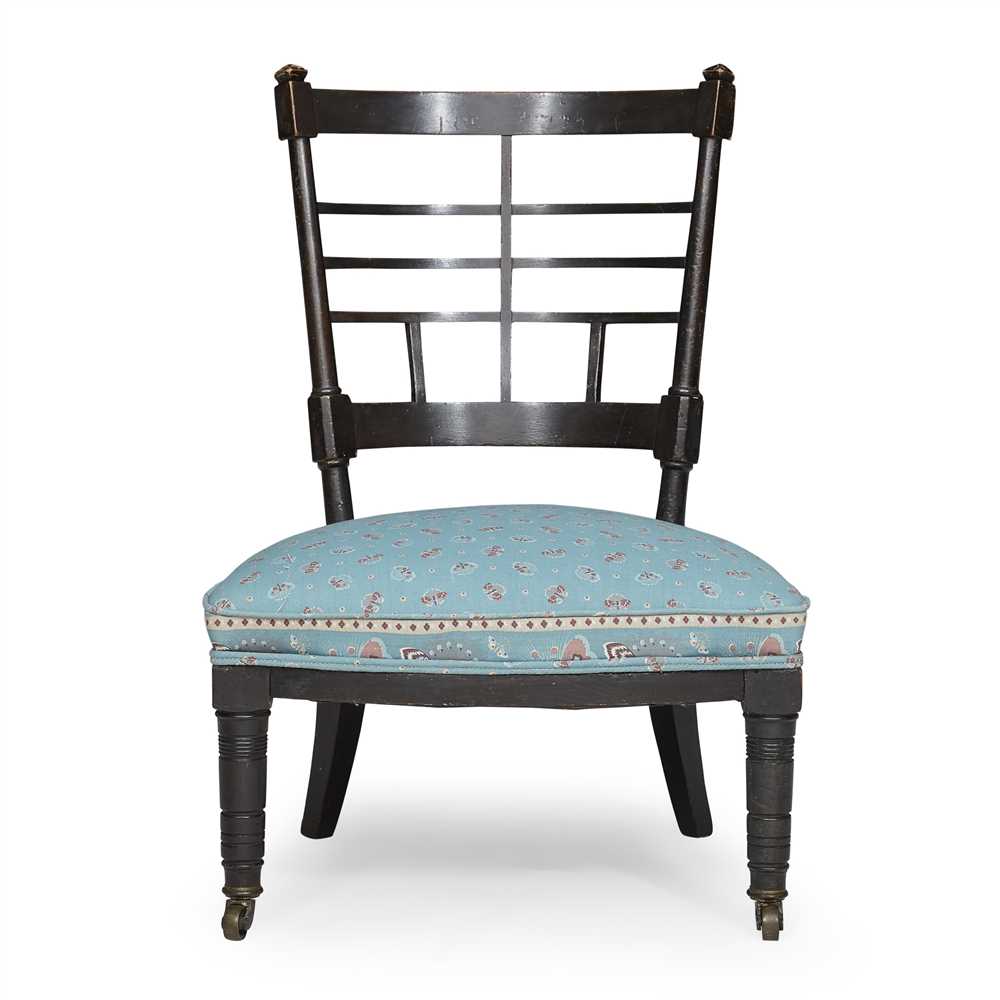 AFTER EDWARD WILLIAM GODWIN AESTHETIC MOVEMENT EBONISED LOW CHAIR, CIRCA 1880 with lattice-back - Image 2 of 2