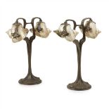 MORITZ HACKER (1849-1932) PAIR OF JUGENDSTIL SHELL TABLE LAMPS, CIRCA 1900 silvered pewter with