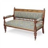LAMB, MANCHESTER AESTHETIC MOVEMENT INLAID WALNUT AND EBONISED SETTEE, CIRCA 1880 the back with