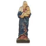 COMPTON POTTERS' ART GUILD STANDING POTTERY FIGURE OF THE VIRGIN AND CHILD, CIRCA 1920 painted