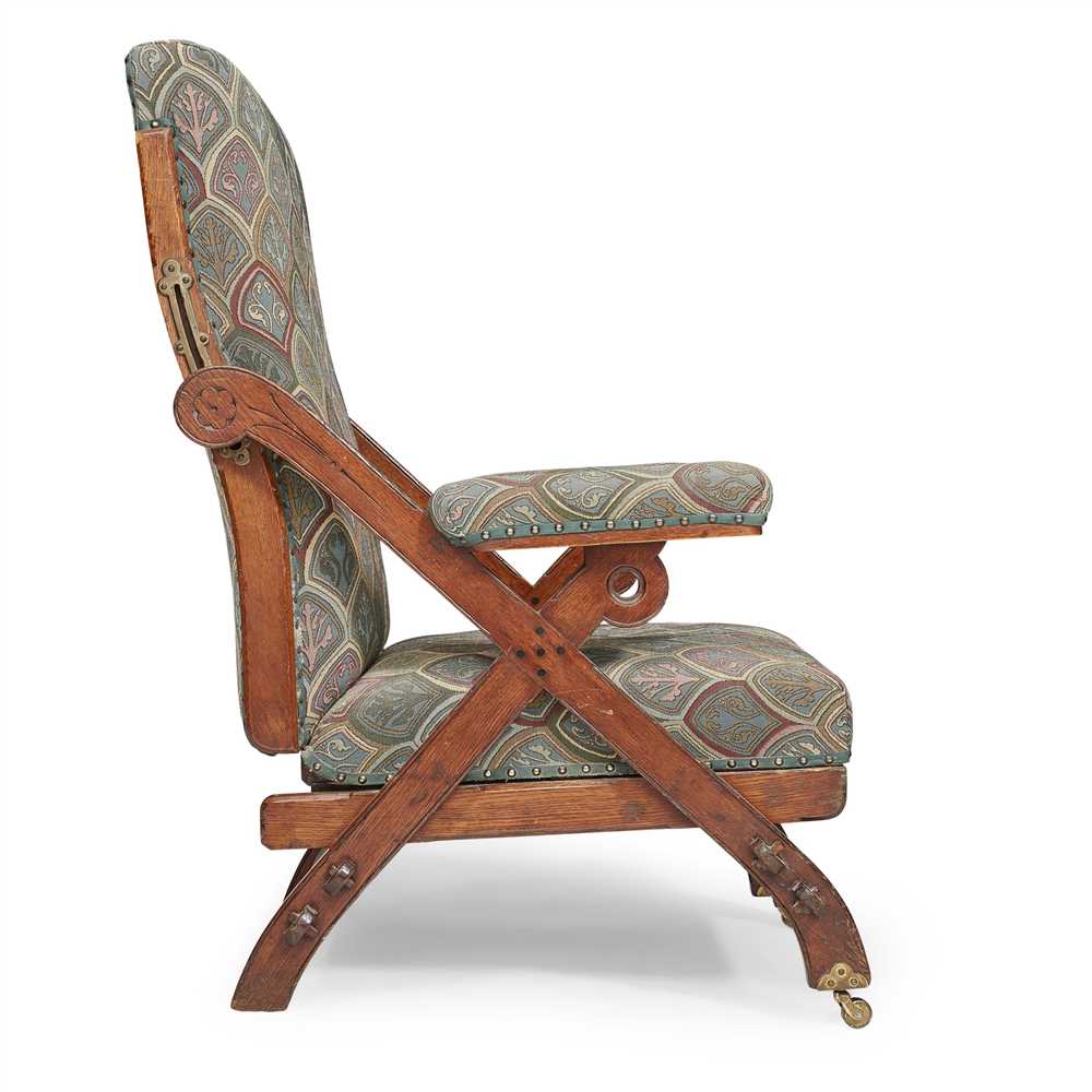 CHARLES BEVAN (fl. 1865-82) GOTHIC REVIVAL OAK ADJUSTABLE ARMCHAIR, CIRCA 1870 with later - Image 2 of 3