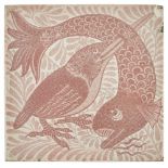 WILLIAM DE MORGAN (1839-1917) 'KINGFISHER SPEARING FISH' RUBY LUSTRE TILE, CIRCA 1890 stamped