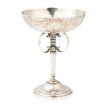JAMES DIXON & SON, SHEFFIELD ARTS & CRAFTS SILVER TAZZA, SHEFFIELD 1910 with hammered bowl above