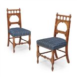 MANNER OF CHARLES BEVAN PAIR OF GOTHIC REVIVAL INLAID PITCH PINE SIDE CHAIRS, CIRCA 1870 with
