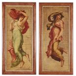 PRE-RAPHAELITE SCHOOL PAIR OF WALL PANELS, CIRCA 1880 oil on hessian, later framed (Dimensions: