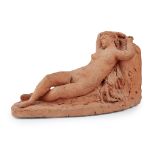 § KARIN JONZEN (1914-1998) RECLINING NUDE terracotta, signed K. JONZEN (Dimensions: 15.5cm wide)(