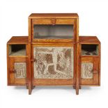 AMSTERDAM SCHOOL OAK DRAWING ROOM CABINET, CIRCA 1920 the stepped top with glazed door above three