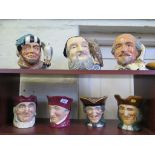 Royal Doulton Character Jugs: William Shakespeare D6689, Merlin D6529, The Falconer D6533, Simon