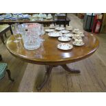 A Victorian crossbanded mahogany circular snaptop breakfast table, with turned support on four
